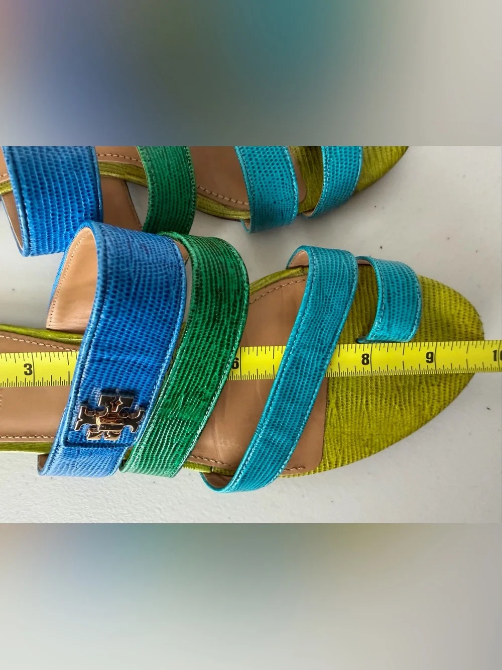 Tory Burch Kira Toe Ring Sandals Blue Green Leather Size 8 M